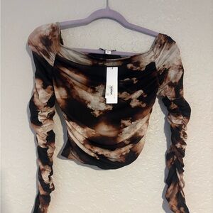 Topshop Black and Brown Tie-Dye Blouse